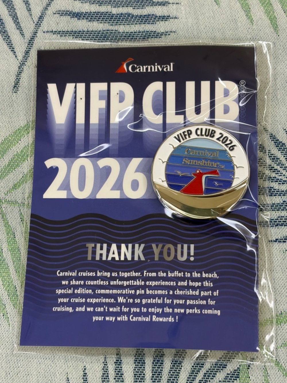 Carnival Sunshine VIFP CLUB 2026 Cruise Pin VIFP Platinum Diamond Gift